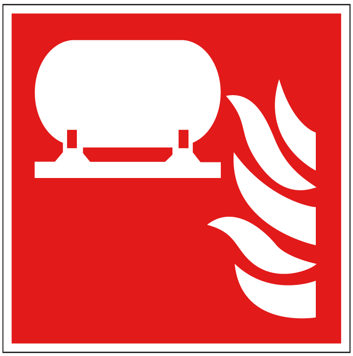 pictogram vaste blusinstallatie, rood wit, vierkant, iso 7010, f012